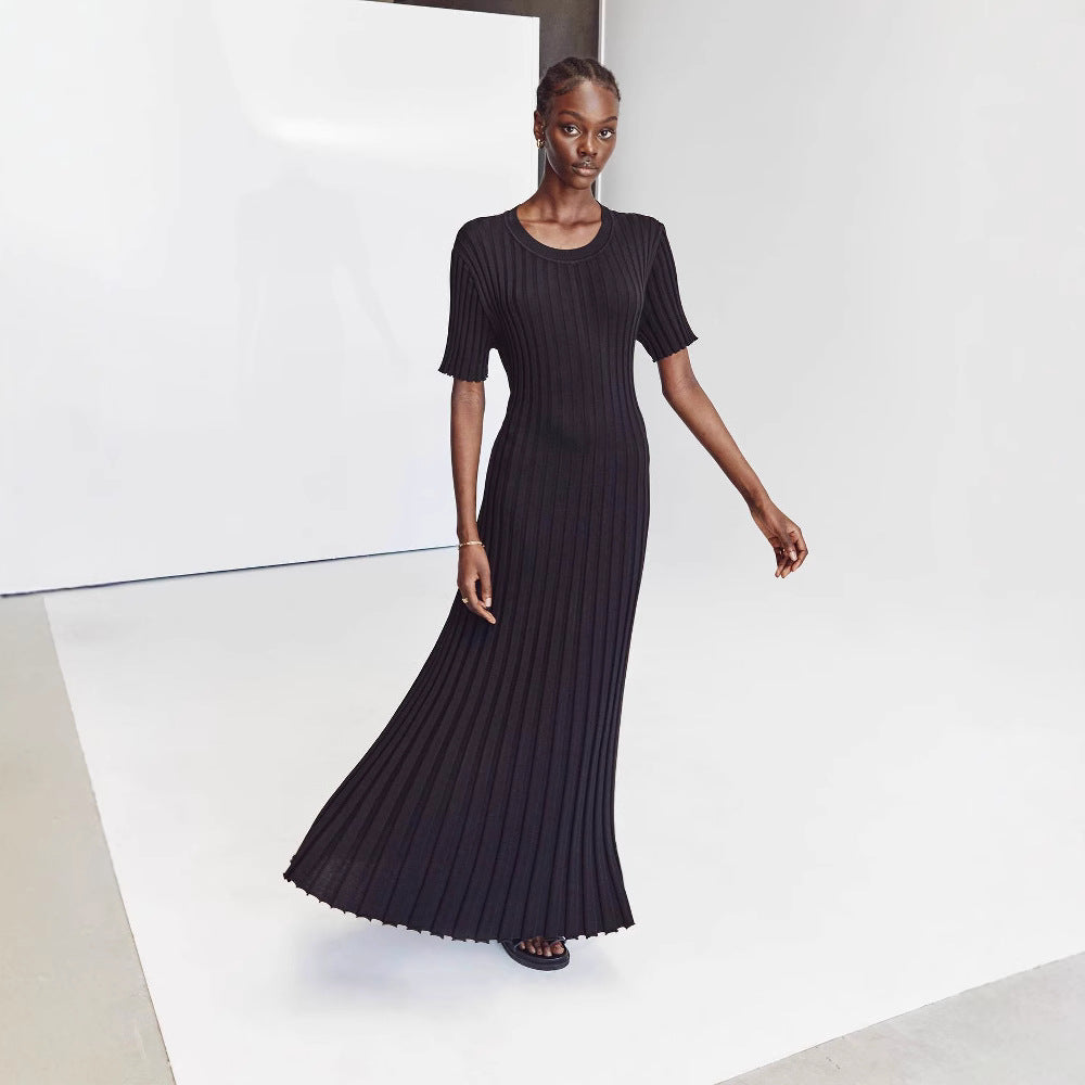 Women's Knitted Dress Casual Waist Tight Round Dresses