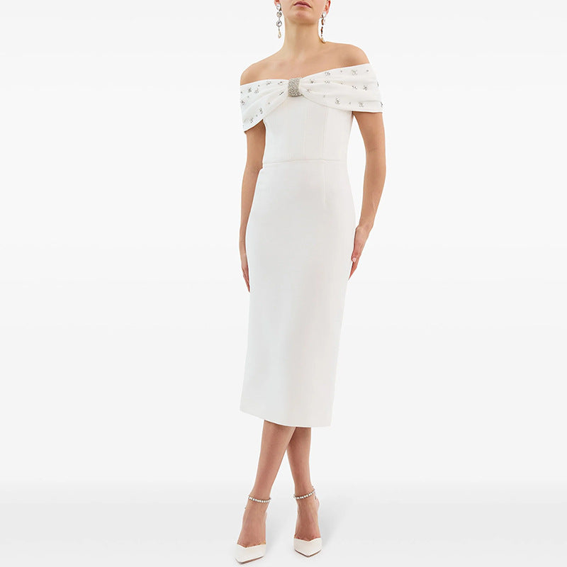 Versatile Stylish Fashionable Beads Rhinestones Midi Dress