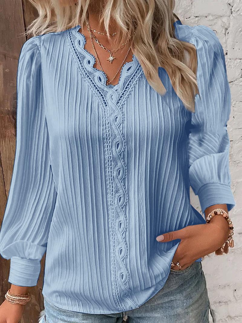 Women's Autumn Long Sleeve Lace Patchwork Shirt Clothing