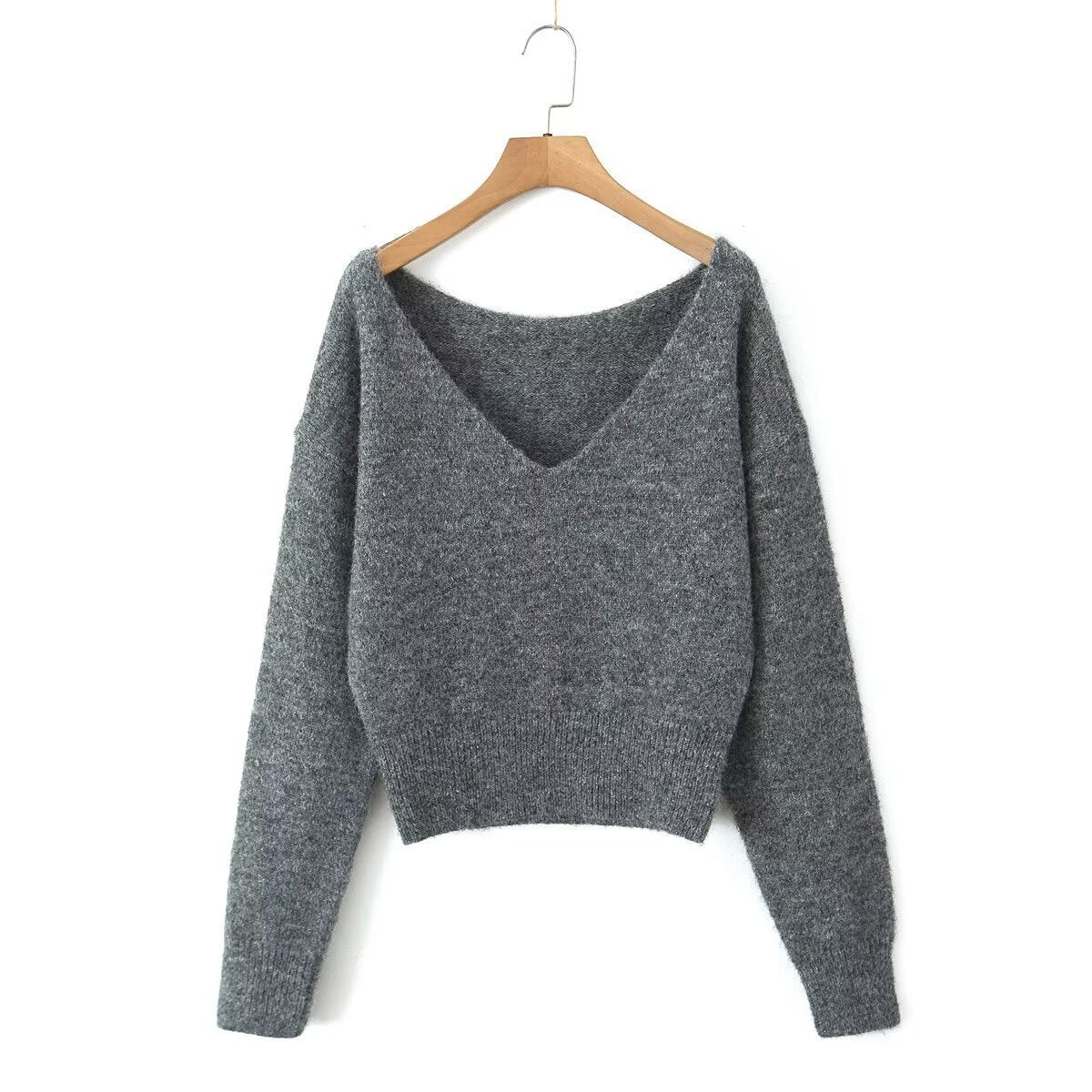 Autumn Graceful Gray High Waist Knitted Knitwear