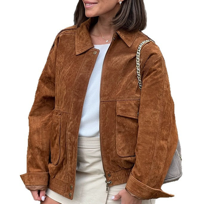 Women's Autumn Fashion Casual Suede Texture Bomber Jackets