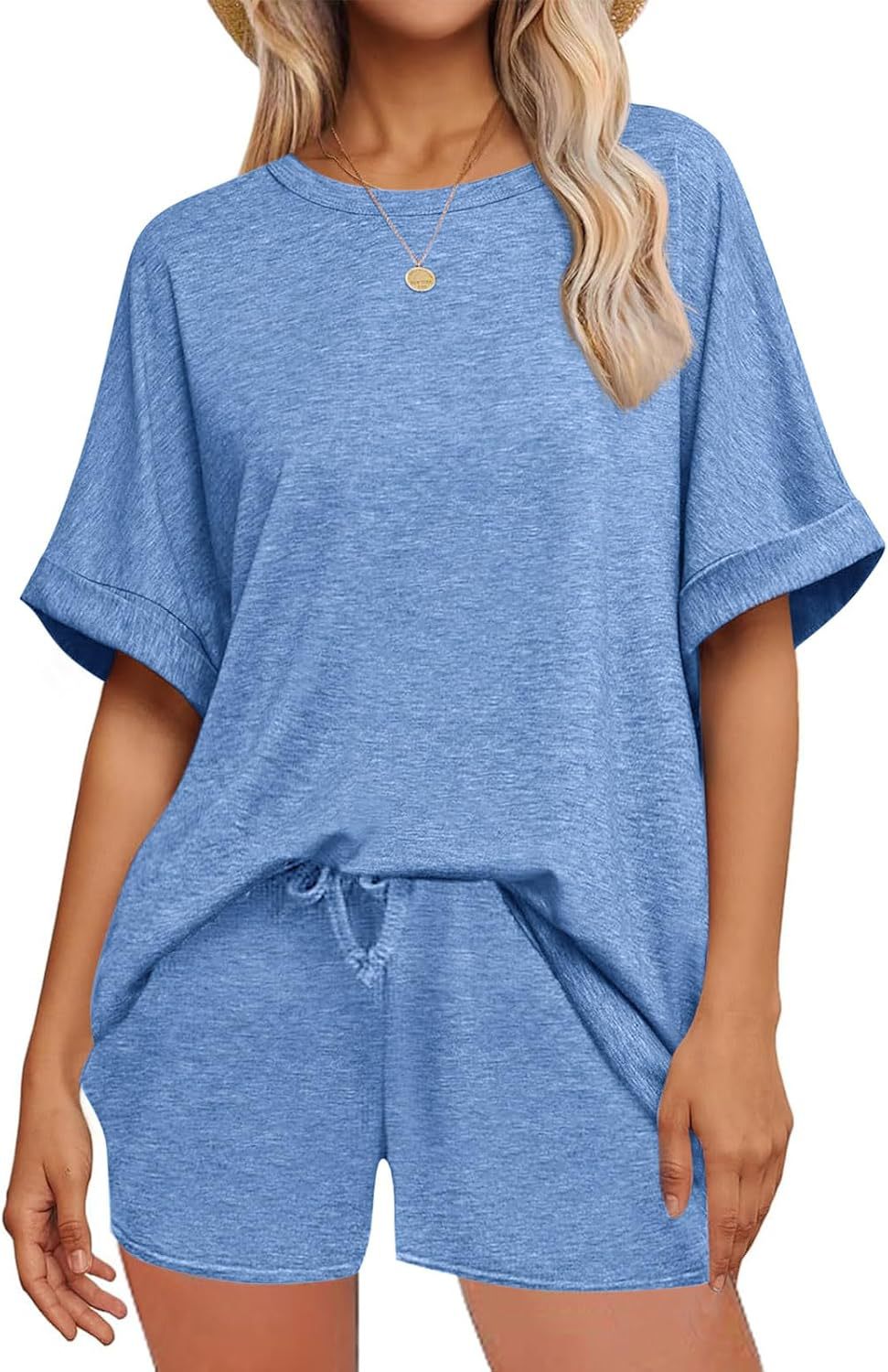 Summer Batwing Sleeve T-shirt Drawstring Sports Shorts
