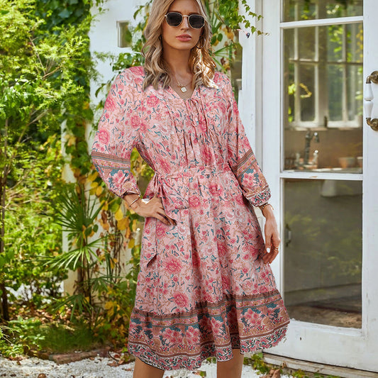 Women's Rayon Lace Printing Bohemian Dress Dresses
