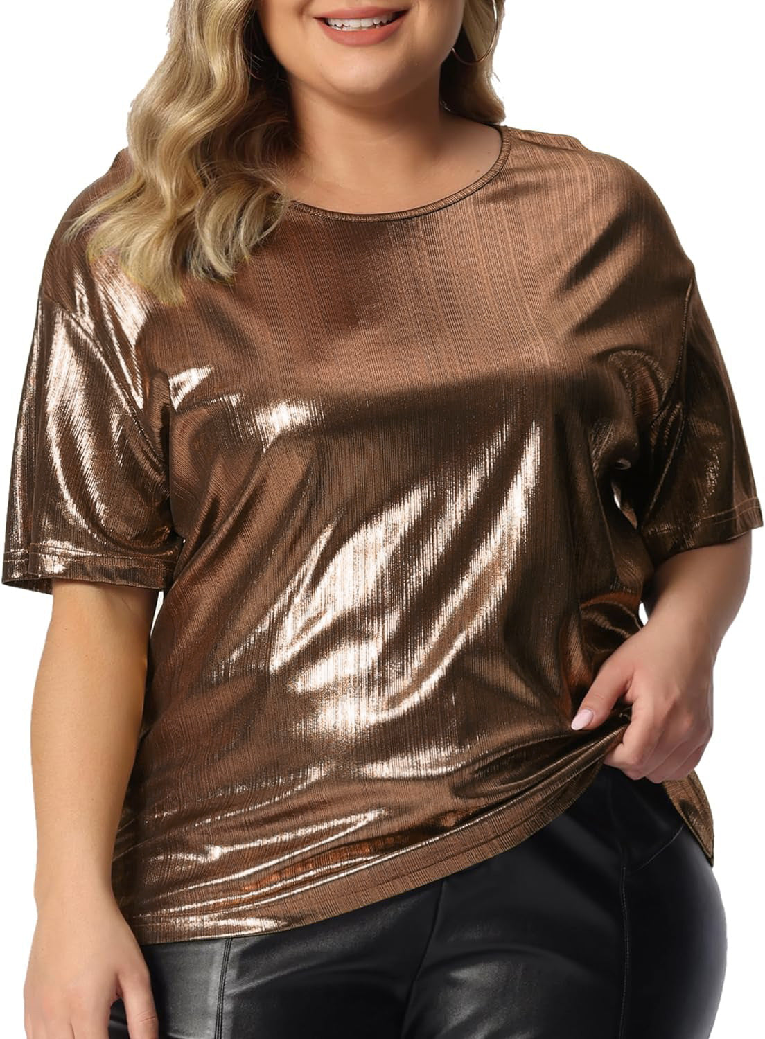 Round Neck Solid Color Gold Powder Shorts