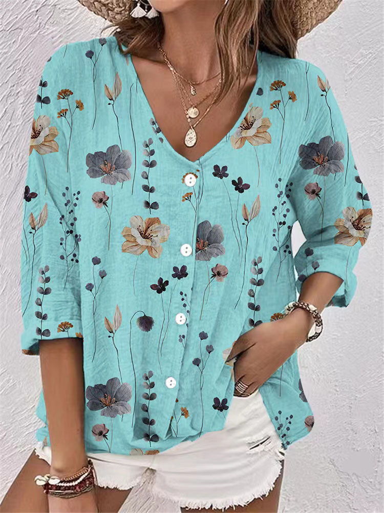 Women's Buttons Chiffon Printed Long Sleeve Cardigans