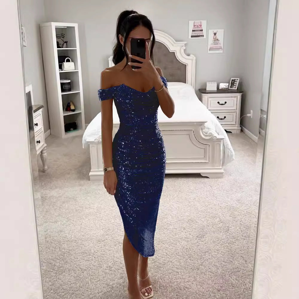 Women's Sequins Dress Casual Fashion Party Zipper Dresses