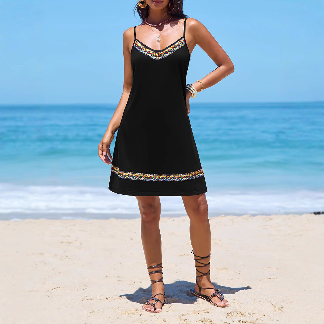 Women's Casual Fashion Suspenders Sexy Print Lace Dress
