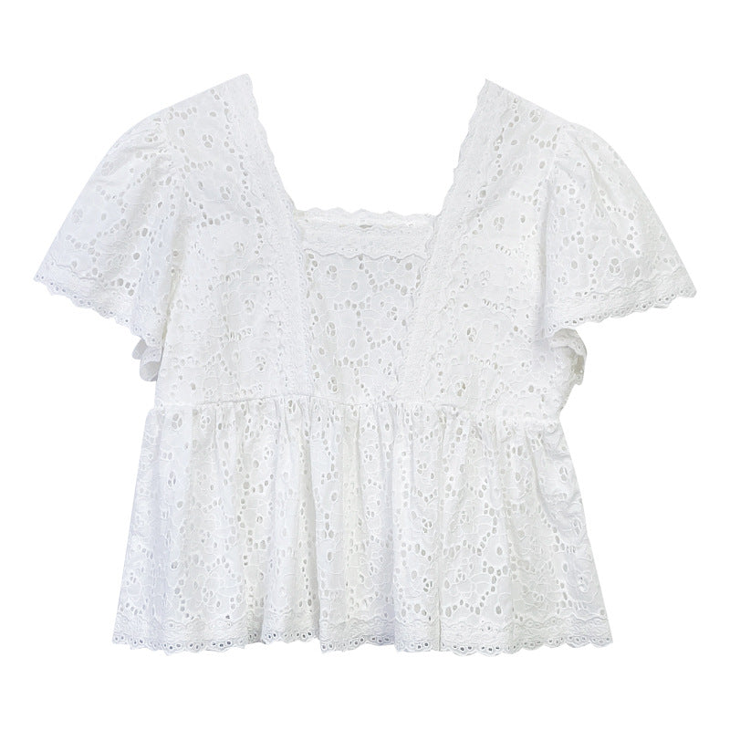 Women's Summer White French Style Design Square Collar Doll Blouses