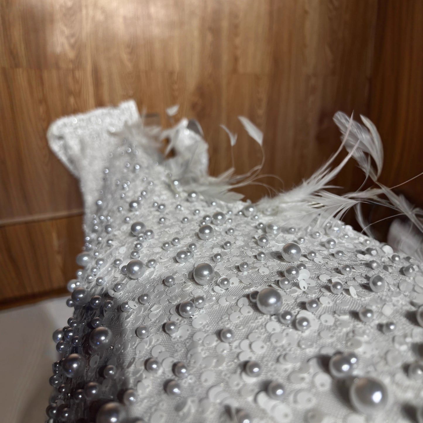 Women's High Quality Fashion Tube Sequined Pearl Dress Feather Dresses