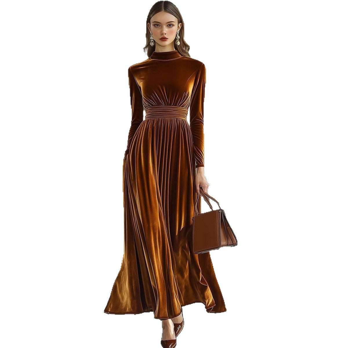 Women's Long-sleeved Waist Slimming Graceful Long Expansion Female Dress