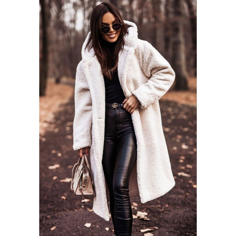 Women's Fashionable Long Solid Color Sleeve Woolen Coats
