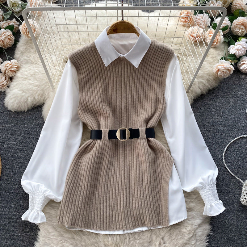 Women's Loose Long-sleeved White Collar Split Light Tops