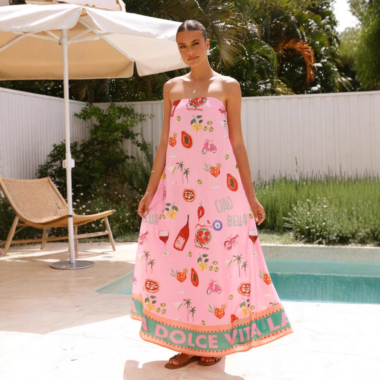 Temperament Casual Linen Vacation Style Tube Dress