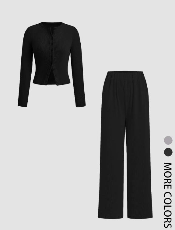 Unique Buttoned Long Sleeve Wide Leg Fashion Casual Suit