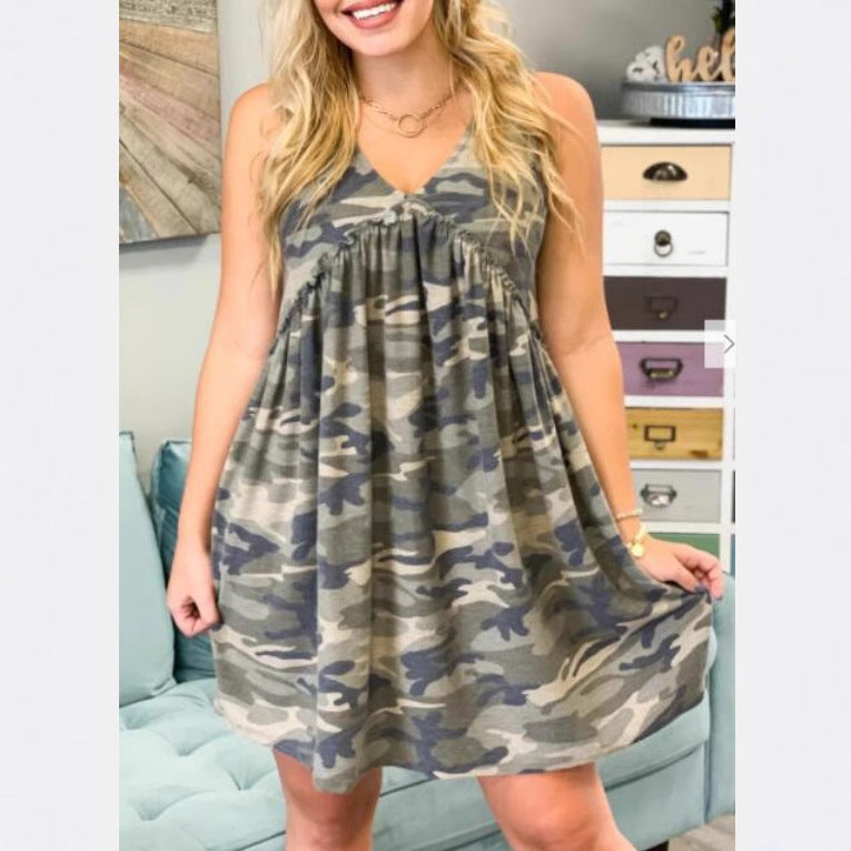Camouflage Sleeveless Irregular Slim Temperament Elegant Dress