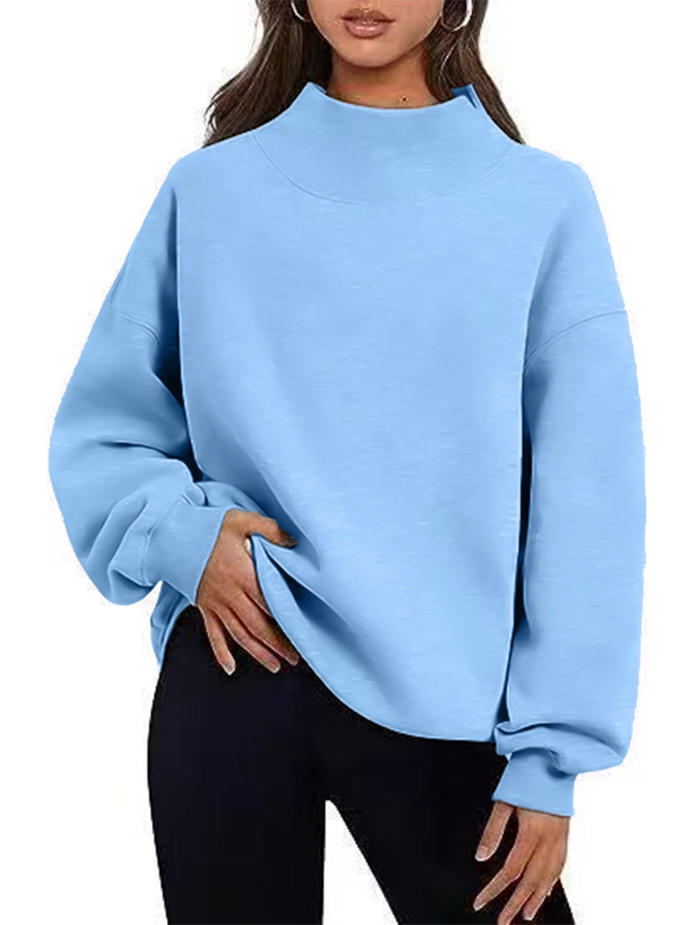 Women's Fleece Shirt Half Turtleneck Loose Long Women's Sweater, Sweater
