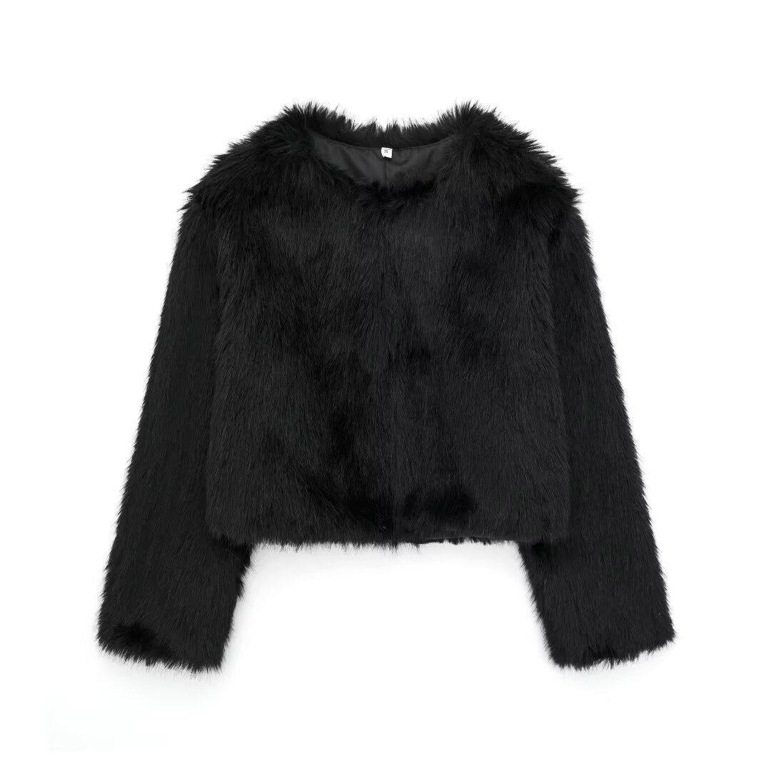 Women's Thick Lamb Wool Black Winter Furry Coats