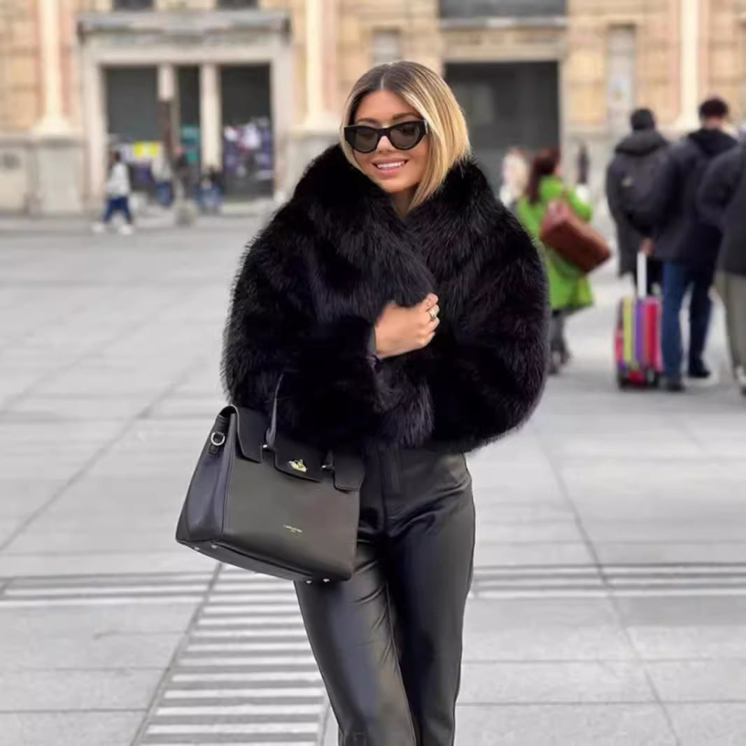 Women's Fur Fox Fashionable Warm Plush Overcoat Coats