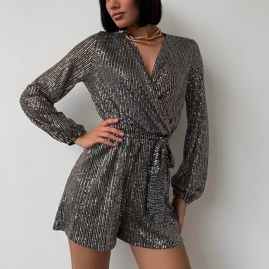Festival Party Fashionable Sequins Long Sleeve Shorts