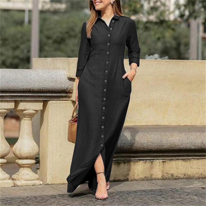 Women's Elegant Fashion Unisex Style Long Sleeve Lapel Solid Color Dresses