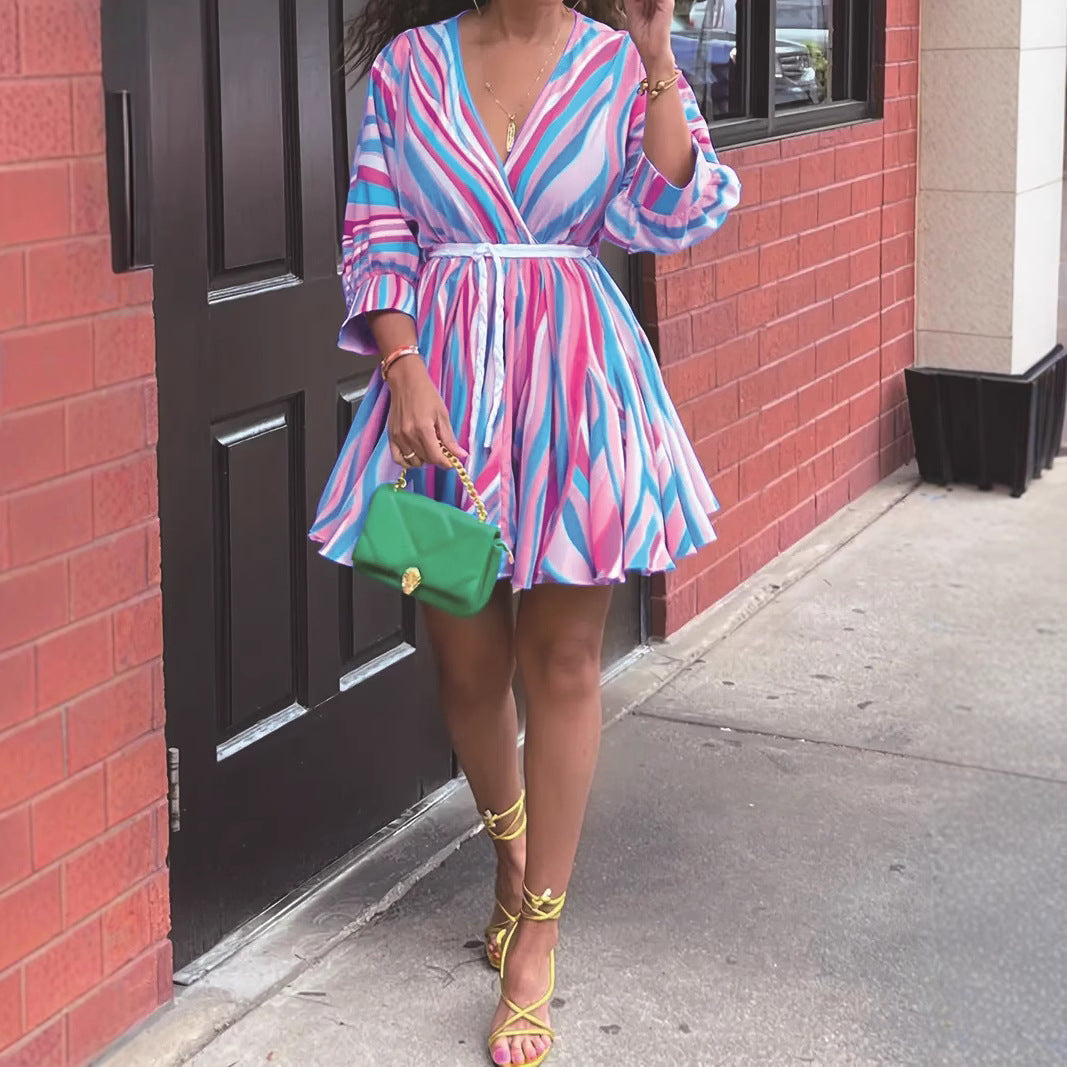 Women's With Belt Vibrant Casual A- Line Dress
