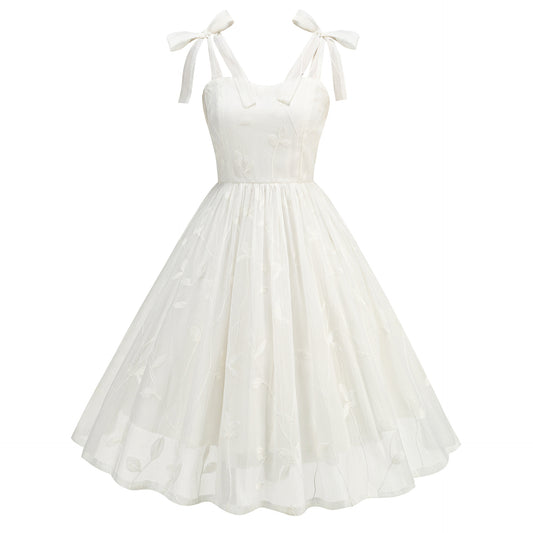 Embroidered Dress With Suspenders Cocktail Vintage Dresses