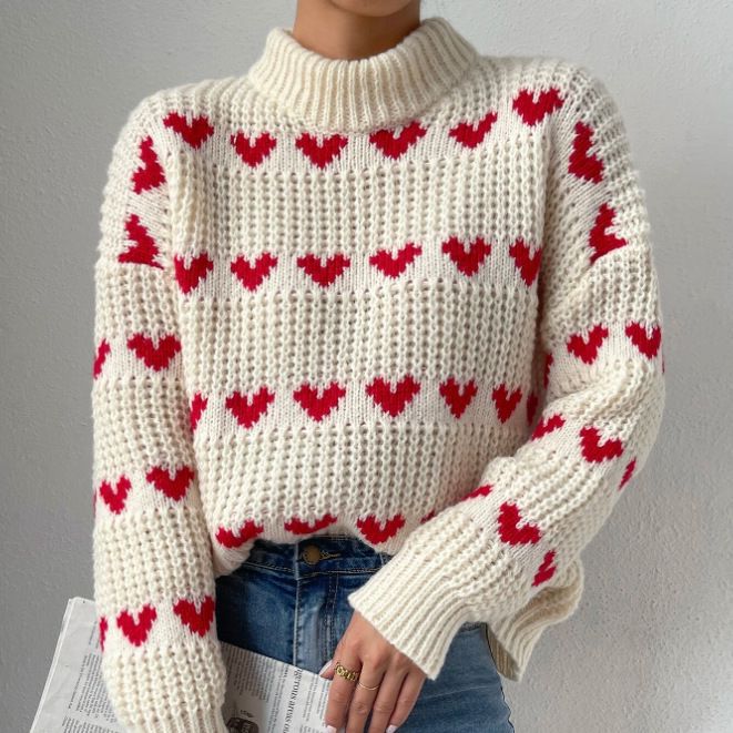 Women's Pullover Loose Love Jacquard For Sweaters