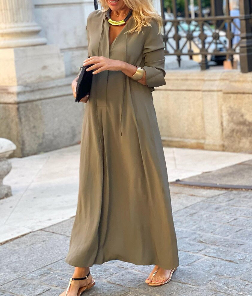 Large Swing Solid Color Lapel Long Skirts