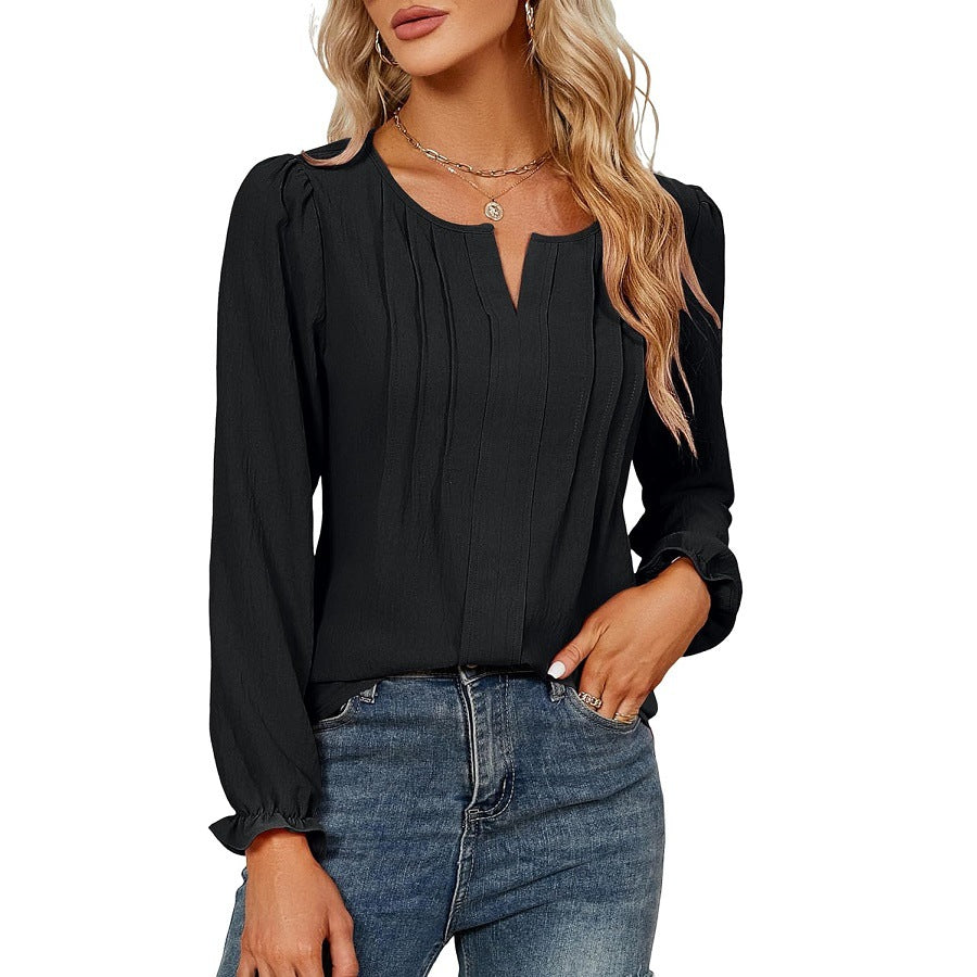 Women's Casual Solid Color Long Sleeve Stripes Blouses
