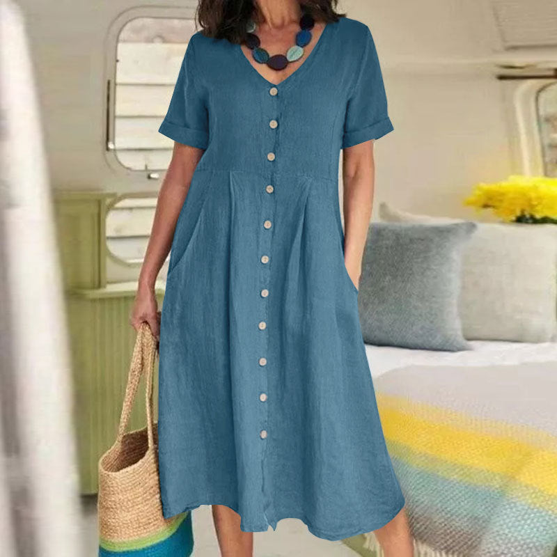 Solid Color Loose High Waist Cotton Dresses