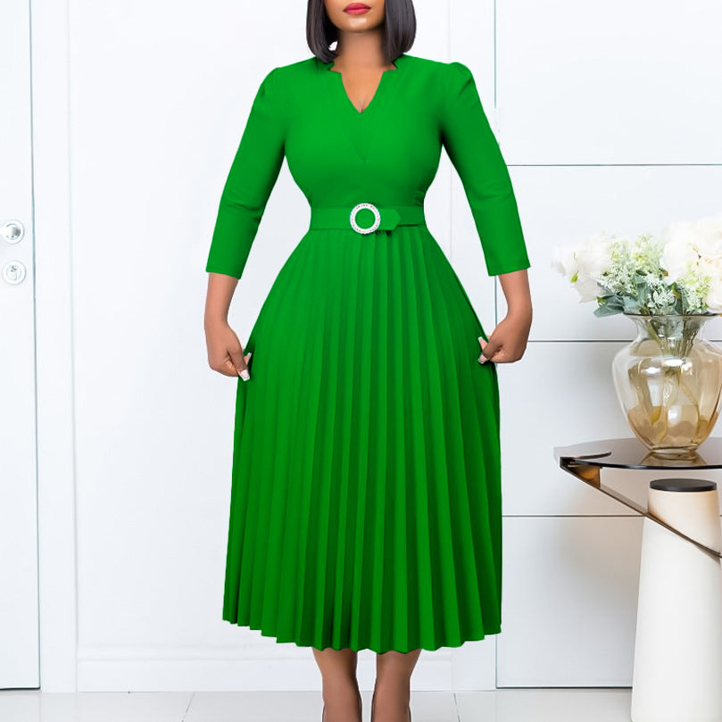 Beautiful Women's Autumn Fashionable Elegant Pleated Dress
