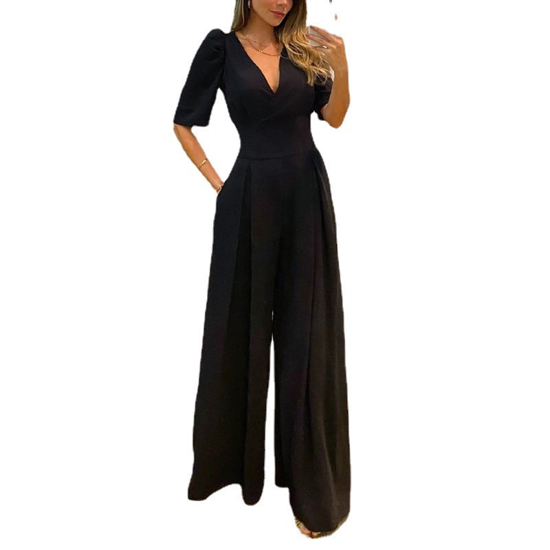 Women's Spring Temperament Leisure High Waist Puff Jumpsuits