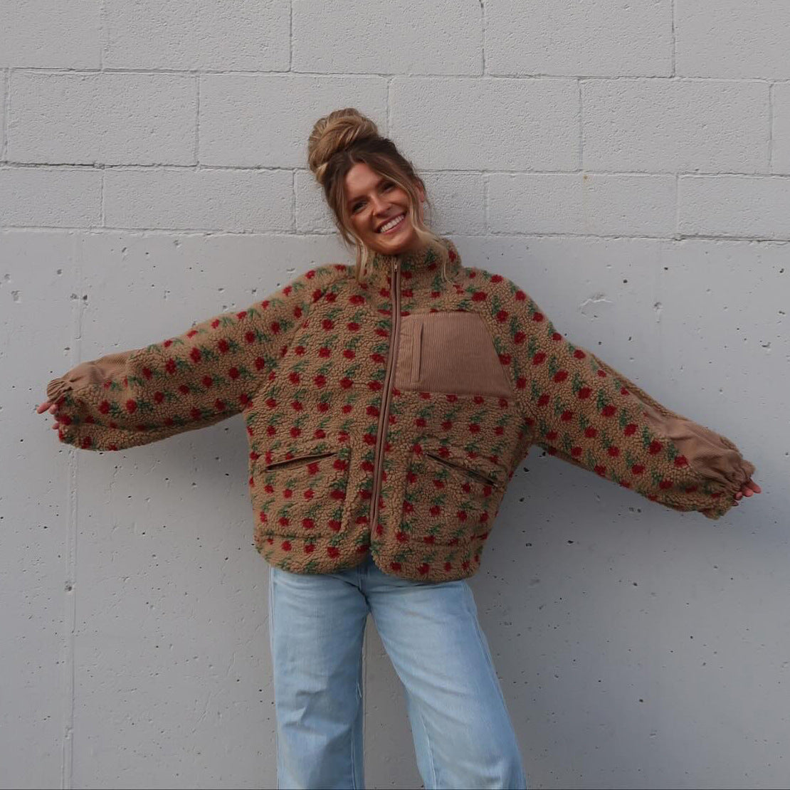 Women's Printed Zipper Loose Casual Style Warm Coats