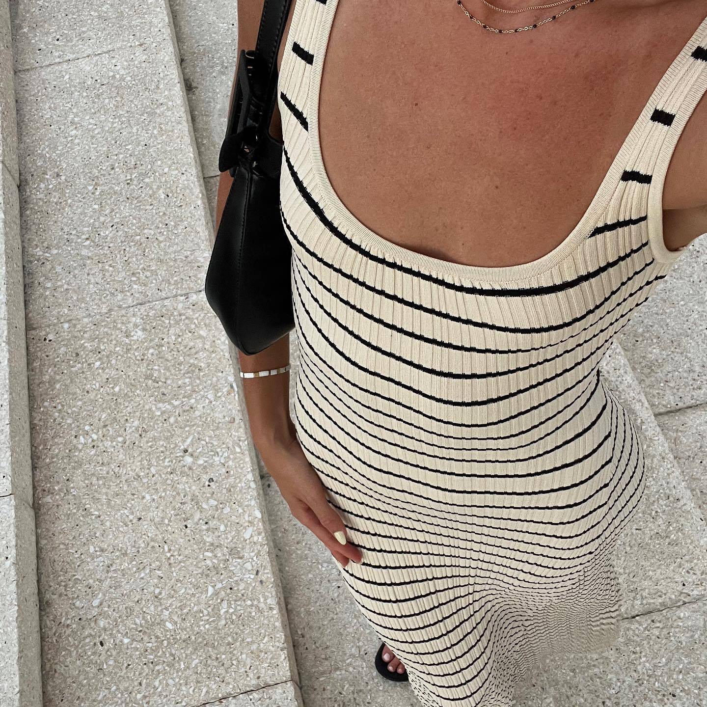 Women's Striped Contrast Color Beach Vacation Sexy Dress Knitted Dresses