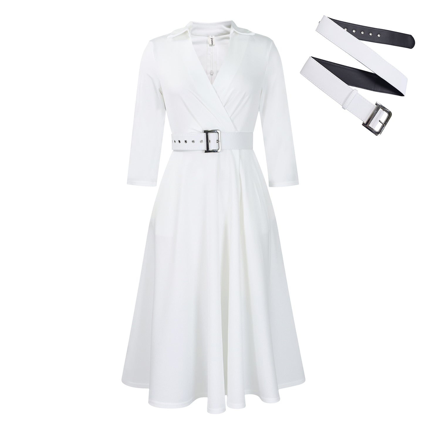 Women's Autumn Lapel Fashion Temperament Pure Color Big Dress