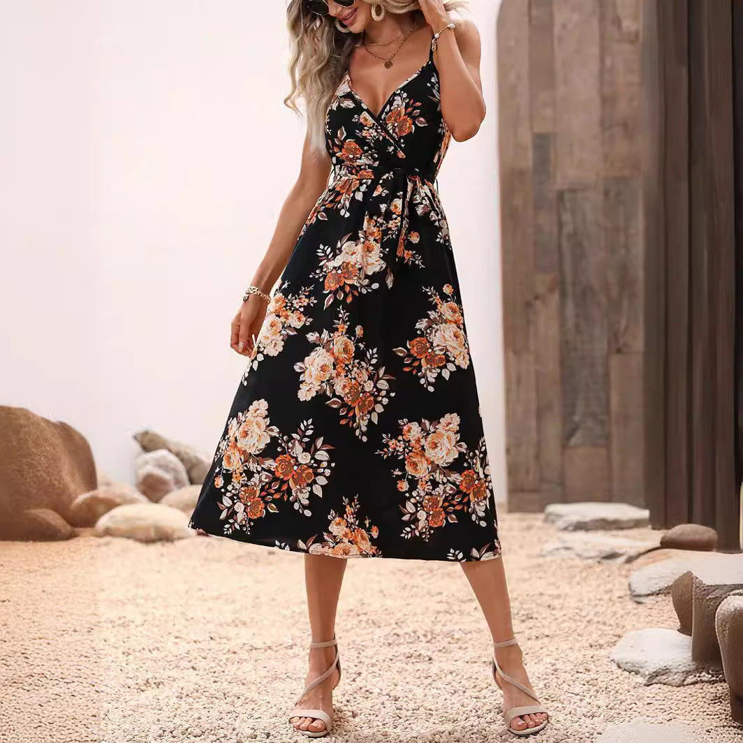 Women's Trendy Summer Printed Sling Dress Dresses