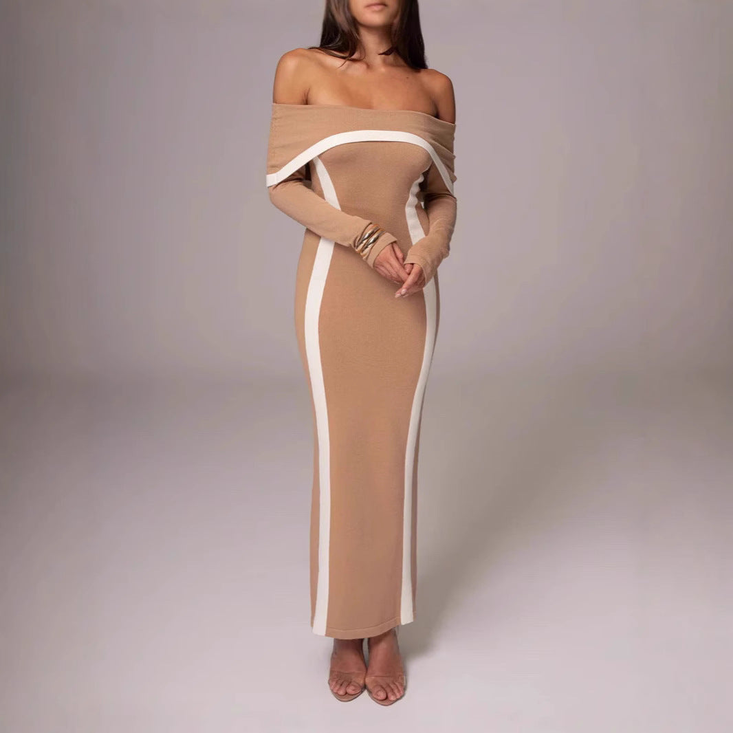 Women's Fashion Sexy Contrast Color Elegant Slim Sheath Dress