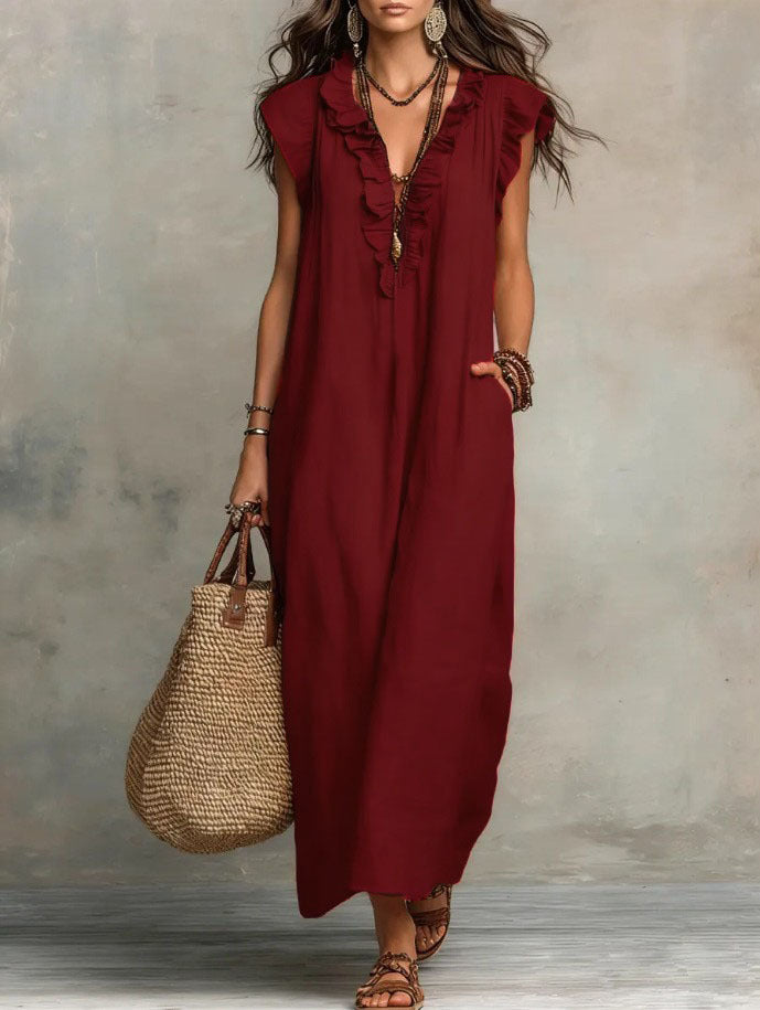Women's Solid Color Bohemian Flying Sleeves Vacation Dress