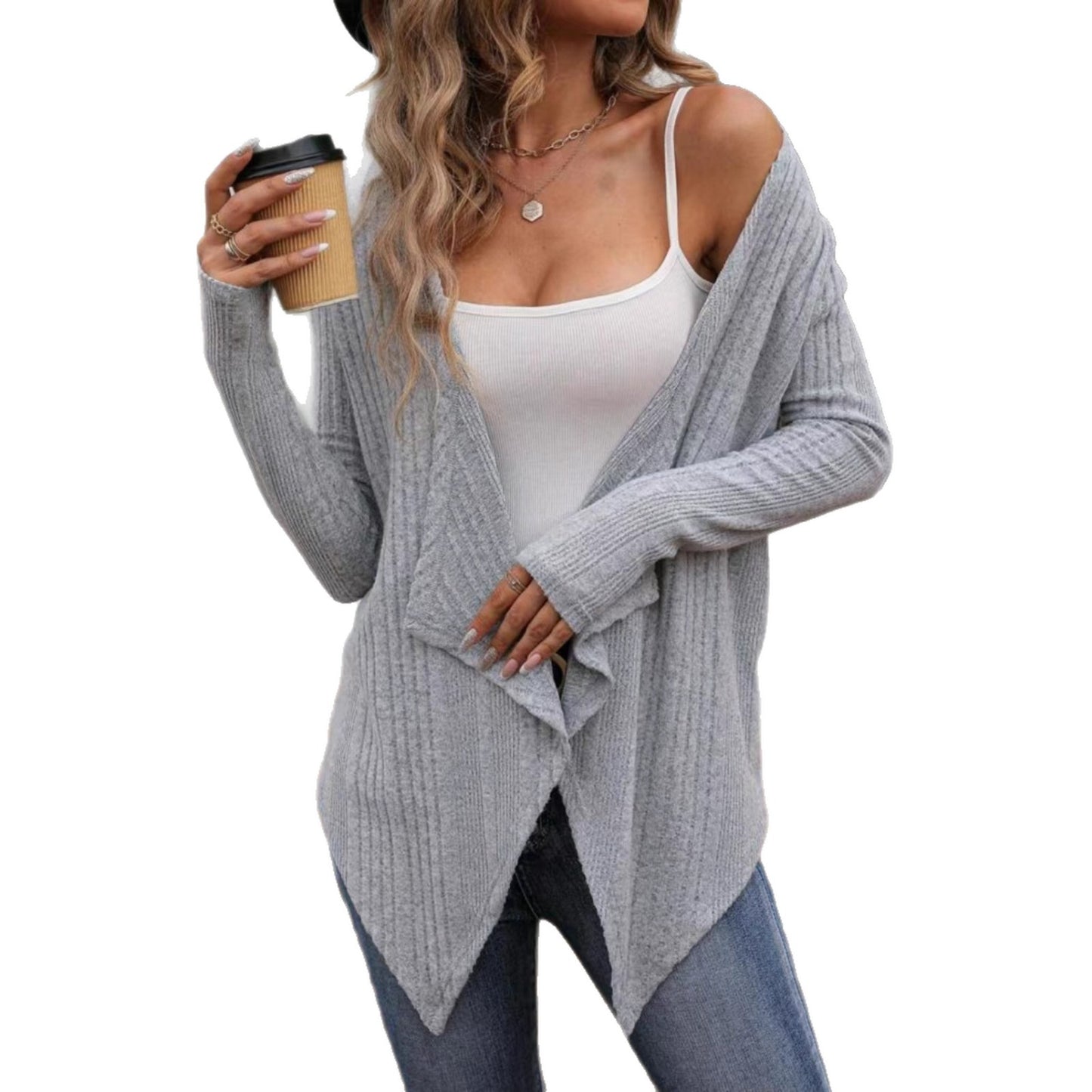 Women's Solid Color Rib Knitted Long Sleeve Women's Sweater