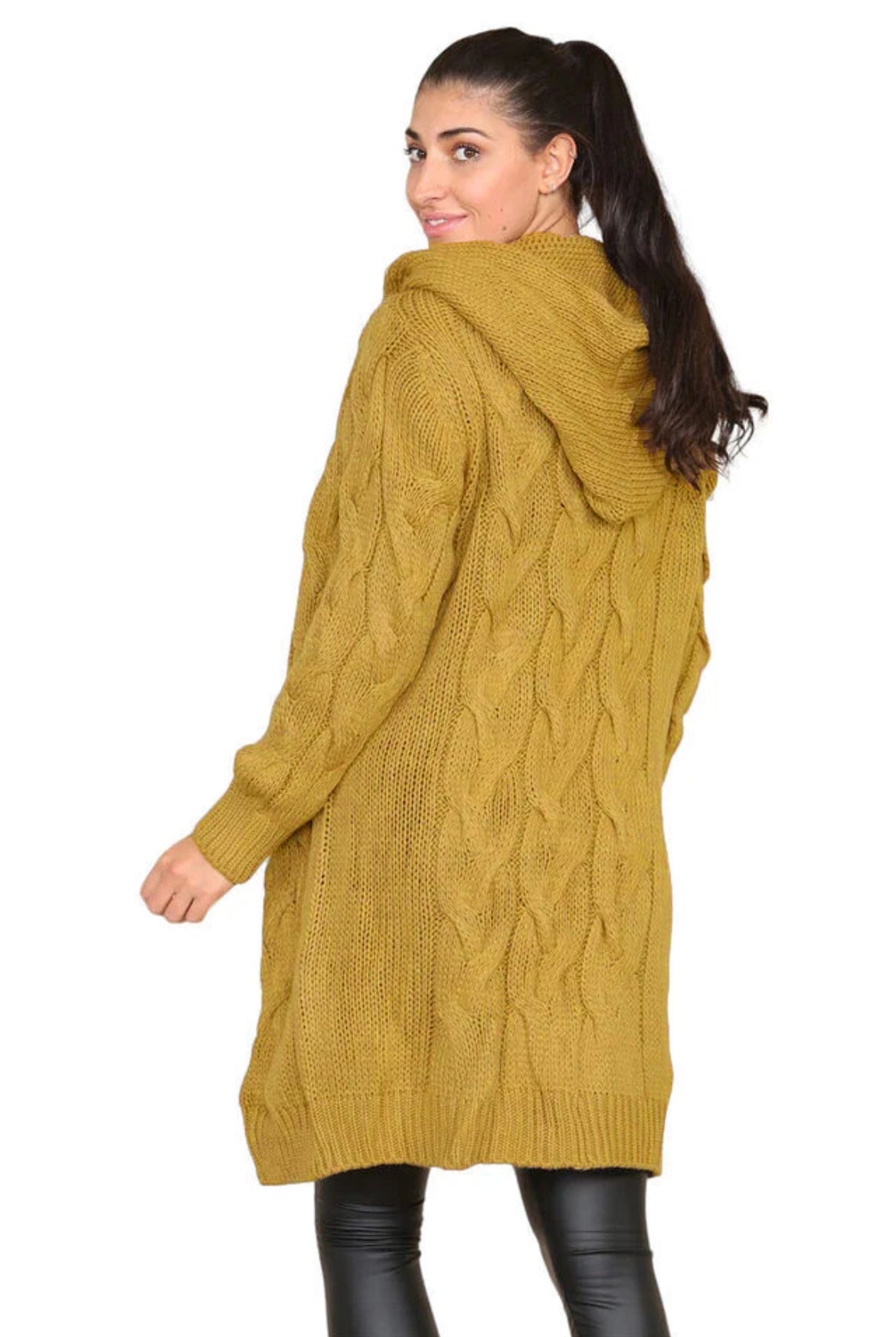 Women's Durable Solid Color Hooded Long Knitwear
