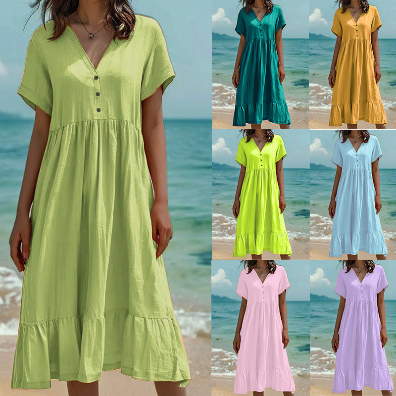 Women's Solid Color Sleeve Fashion Pleating Dress