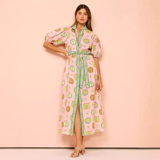 Iti Lantern Sleeve Casual Fashion Linen Dresses