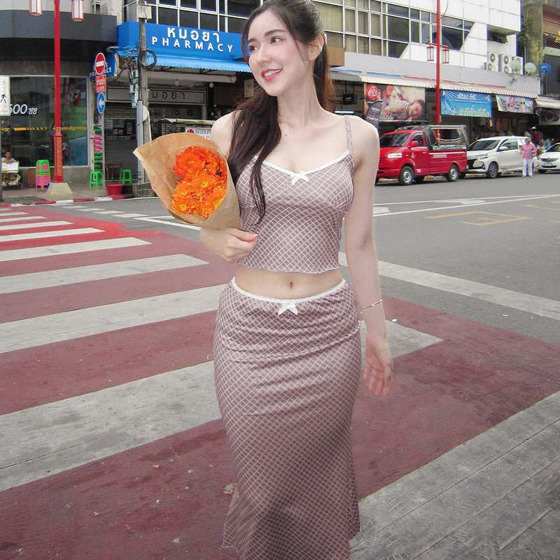 Women's Sweet Style Printing Sexy Navel Small Sling Suits