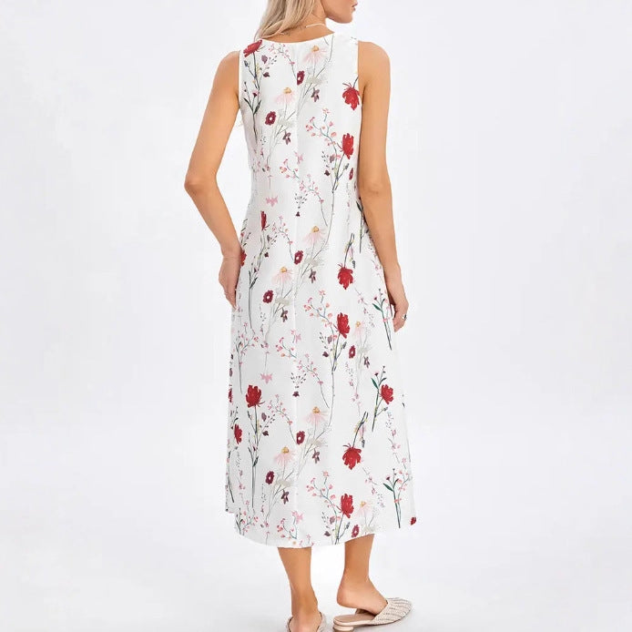 Summer Sleeveless Round Neck Printed Long Dress