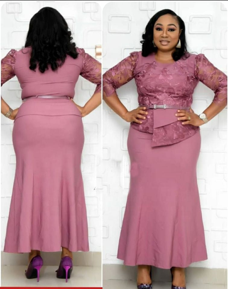 Women's African Autumn Lace Stitching Dress Long Plus Size