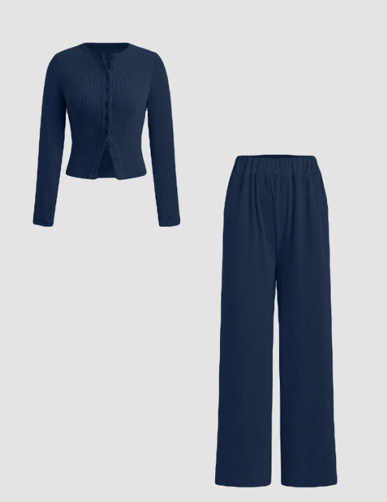 Unique Buttoned Long Sleeve Wide Leg Fashion Casual Suit