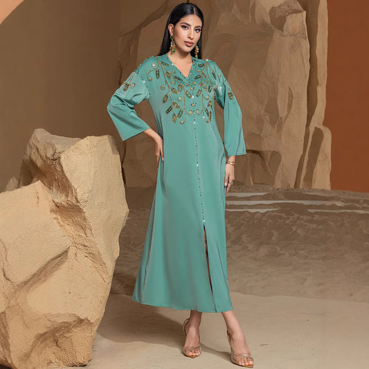 Arab Hand Sewing Drill Robe Saudi Dresses