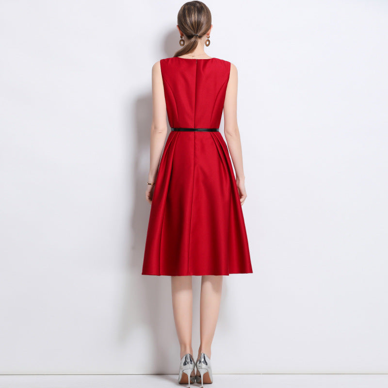 High-grade Tight Waist Figure Flattering Sleeveless A- Dresses