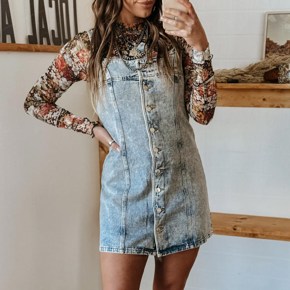 Autumn Sling Distressed Casual Western Style Dresses