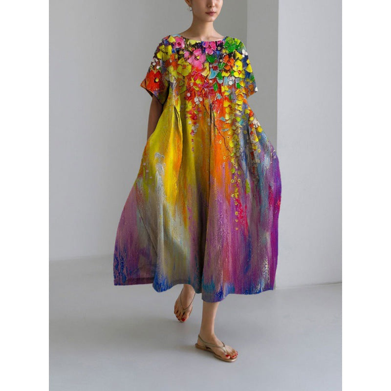 Women's Round Neck Fashion High-grade Short-sleeved Printed Dresses